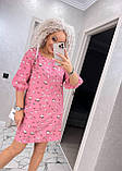 Легка літня сукня в квіточку рожева сукня прямого крою з поясом коротка жіноча сукня з рукавом на літо, фото 8