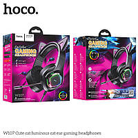 Наушники Игровые Hoco W107 Cut Cat Ear (кошечки) Gaming черный/розовый