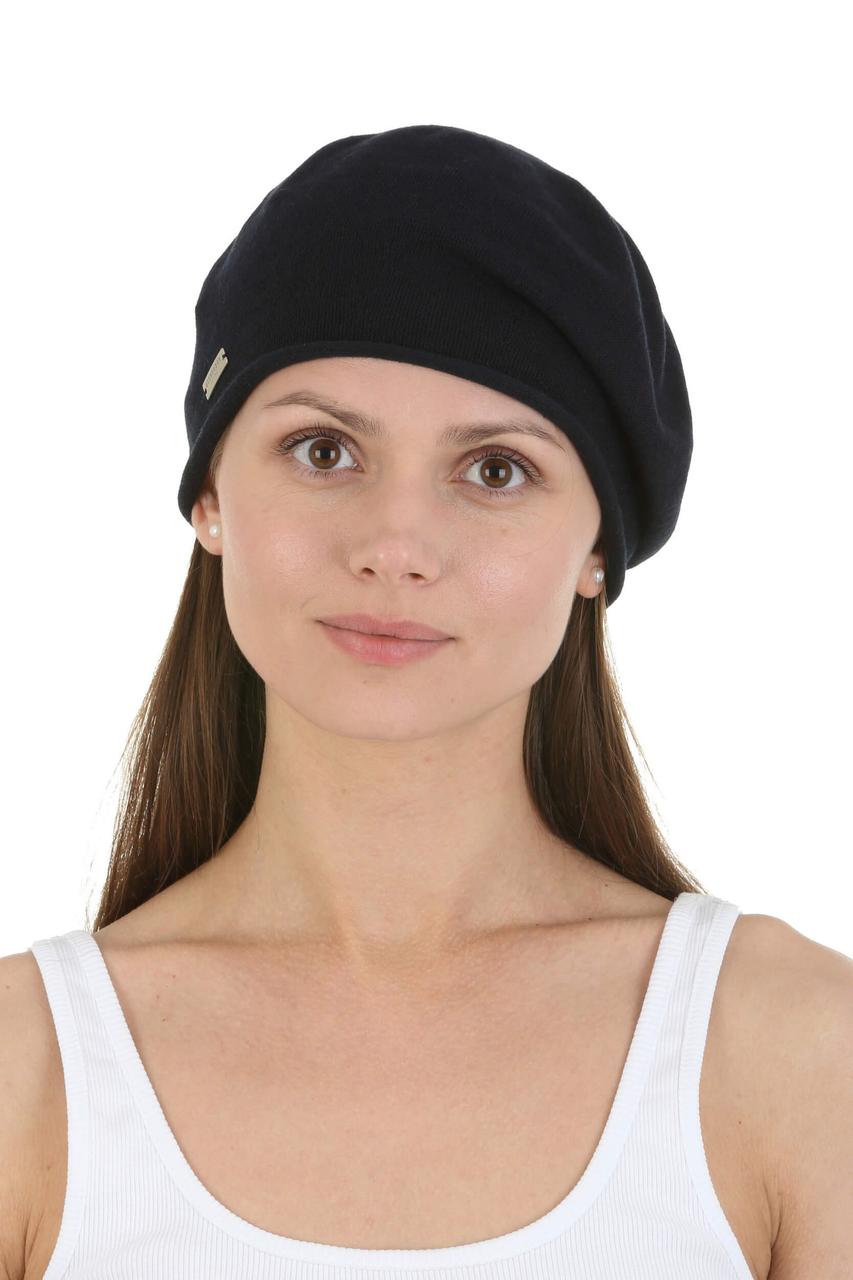 Берет літній трикотажний жіночий темно-синій, фото 1