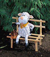 Садова фігура Вівця на лавці з ліхтарем (40х22х28 см), садові фігури з полістоуну, садово-паркові  фігури