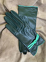 Перчатки женские без подкладки. Цвет темный изумруд. Размер 7"/19 см.
