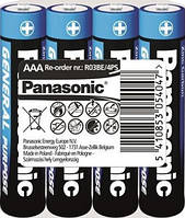 Батарейка Panasonic GENERAL PURPOSE угольно-цинковая AAA(R3) плёнка, 4 шт. (R03BER/4PR)