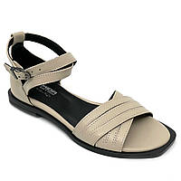 Жіночі шкіряні босоніжки бежевого кольору на плоскій підошві MIDA 25143(18) розмір 36