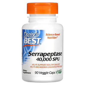 Серрапептаза 40 000 SPU Doctor's Best Serrapeptase протеолітичний фермент 90 рослинних капсул