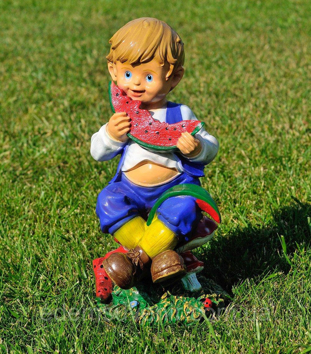 Садова фігура Хлопчик з кавуном (44х23х19 см), садові фігури з полістоуну, садові фігурки і скульптури, фото 1