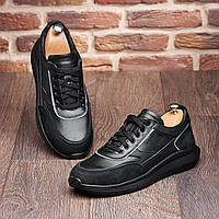 Черные мужские кроссовки со светоотражающими вставками натуральная кожа