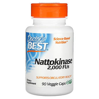 Наттокіназа 2000 FU Doctor's Best Nattokinase для серцево-судинної системи 90 вегетаріанських капсул