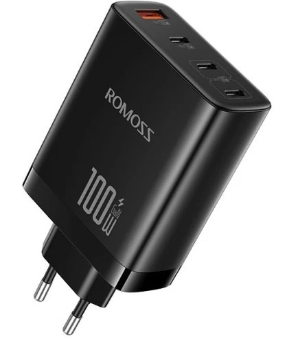 Зарядний пристрій Romoss 2C1A 100W GaN 3 порти (AC100I-12-234H) чорний, фото 1