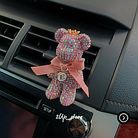 Ароматизатор в авто Bear/Мишка с короной и стразами Розовый буква-(E)