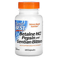 Бетаина гидрохлорид с Пепсином и Горечавкой Doctor's Best Бетаин HCL Pepsin Gentian Bitters 120 капсул