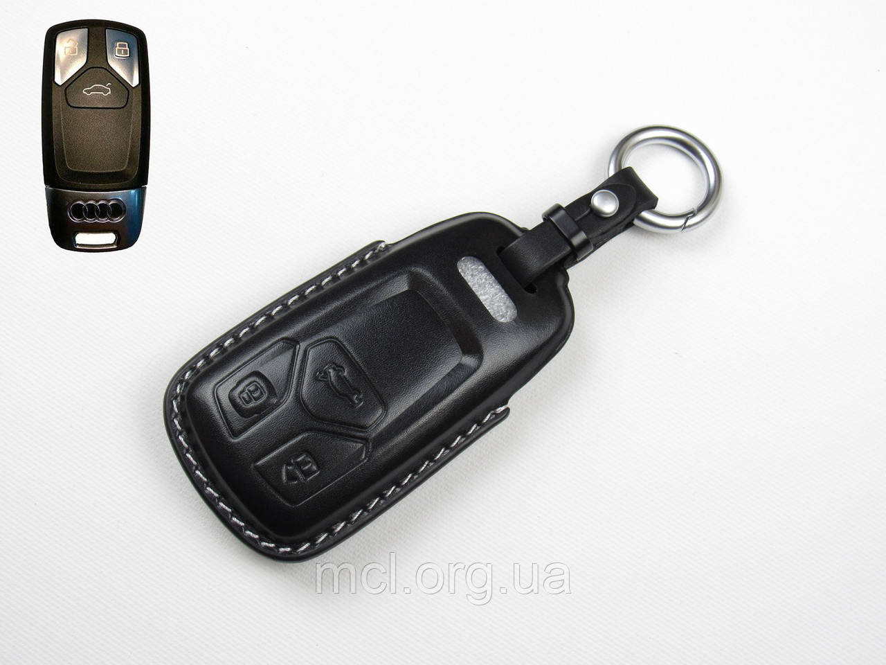 Шкіряний чохол  для ключа AUDI A2, A3, A4, A4, A6, A7, A8, Q3, Q5, Q7, Q8,  S3, S4, S5, S6, S7, S8, SQ8 (чорний), фото 1