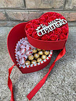 2-ярусное подарочное сердечко с мыльными розами и конфетами на день мамы, маме, любимой девушке/жене