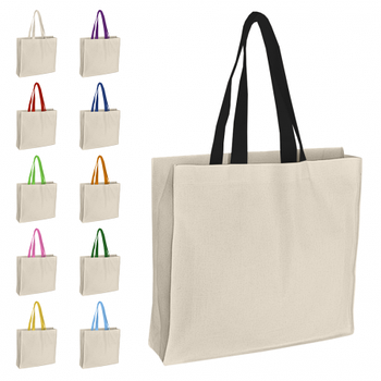 Еко сумка для сублімаційного друку з кольоровими ручками 35х42х10см. з дном та боковими вставками