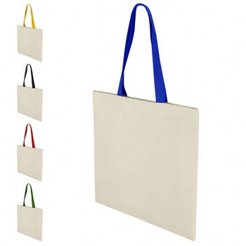 Еко сумка для сублімаційного друку з дном та кольоровою ручкою розміру 41х35х8см.