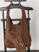 Замшева шоколадна сумка-шопер Monica, Італія, кольори в асортименті