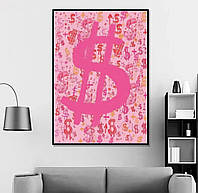 Картина "Розовый $" на холсте