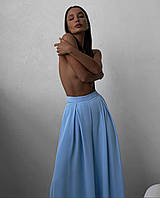 Женские широкие брюки трубы из софта на резинке 42/44, Голубой