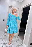 Коктейльна сукня жіноча бебі дол в квіточку бірюзова легка сукня з довгим рукавом вільна сукня до коліна, фото 6