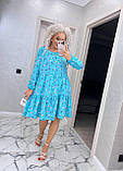 Коктейльна сукня жіноча бебі дол в квіточку бірюзова легка сукня з довгим рукавом вільна сукня до коліна, фото 2