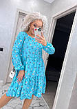 Коктейльна сукня жіноча бебі дол в квіточку бірюзова легка сукня з довгим рукавом вільна сукня до коліна, фото 3