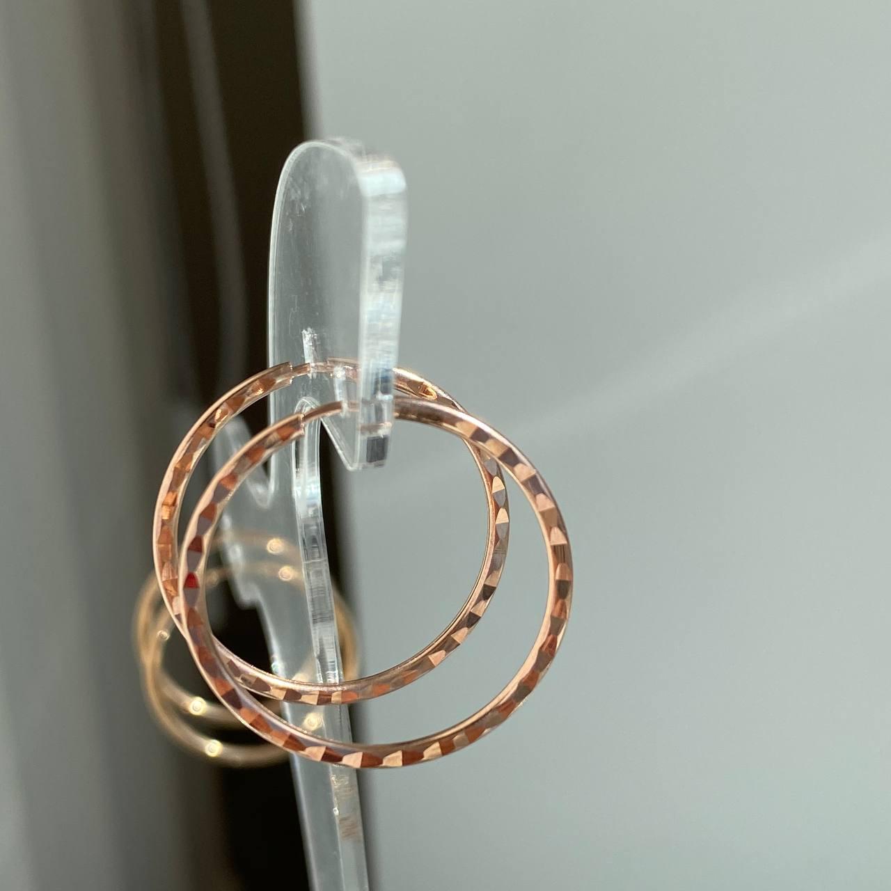 Срібні сережки кільця ребристі 925 проби з покриттям позолотої Лондона ф.2,5 см