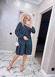 Коктейльна сукня жіноча бебі дол в квіточку темно синя легка сукня з довгим рукавом вільна сукня до коліна, фото 8