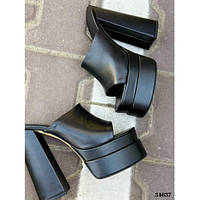 Стильные женские шлепанцы сабо из эко кожи на высоком каблуке черного цвета
