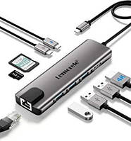 Док-станция USB C Hub, многопортовый адаптер Lemorele 10 в 1 USB C с гигабитным Ethernet, 4K HDMI, 3 порта USB
