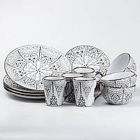 Столовый сервиз тарелок и кружек на 4 персоны керамический чашки 400 мл
