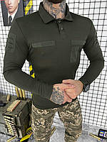Тактическая футболка поло олива длинный рукав Армейская рубашка поло олива липучки под шевроны для военных ЗСУ