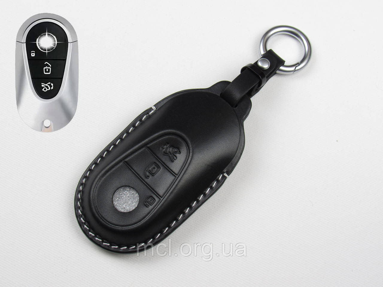 Шкіряний чохол для ключа Mercedes Benz C-Class W206, S-Class W223, EQE, EQS (чорний)