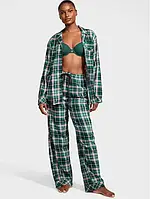 Женская пижама Victoria's Secret Flannel Long PJ Set Green Pop Plaid