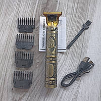 Аккумуляторний триммер машинка для бороды, усов окантовочный триммер с 4 насадками Будда золот