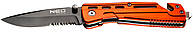 Neo Tools 63-026 Нож складной с фиксатором, лезвие 8,5 см для ремней, чехол, 110 г Hutko Хватай Это