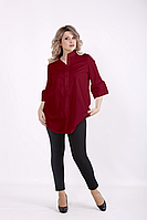 Бордова сорочка з попліну жіноча офісна стильна натуральна великого розміру 42-74. 01557-4