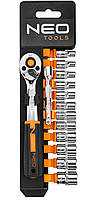 Набор торцевых головок Neo Tools, 14шт, 1/4", трещотка 90 зубцов, CrV
