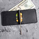 Чоловічий затискач для грошей із натуральної шкіри Simple. Чоловічий гаманець із затискачем. Притиск для купюр чорний, фото 3