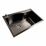 Кухонна мийка Platinum Handmade 7546 PVD чорна з підставкою для ножів 3.0/1.0, фото 2