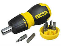 Отвертка Stanley Multibit Stubby, битодержатель реверсный 1/4", хранение бит в рукоятке, 6 бит, SL, PH, PZ