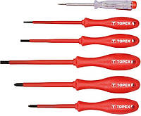 Отвертки TOPEX, диэлектрические, для работ под напряжением 1000 В, набор 6 ед., с тестером, SL, PH
