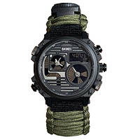 Годинник наручний SKMEI 2202AG paracord, army green, Compass, термометр, свисток, кресало