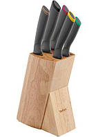 Набор ножей Tefal Fresh Kitchen, деревянная колода, 5шт, нержавеющая сталь, пластик, дерево, черный