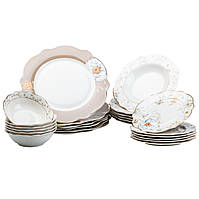 Столовый сервиз тарелок 24 штуки керамических на 6 персон Белый с цветами