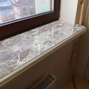 Покриття для підвіконня, м'яке скло з фотодруком на скотчі Мармур, 1,2 мм (350х1000)