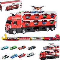 Ігровий набір іграшкова фура з розкладною трасою до 2х метрів та 8 машинок, іграшки для хлопчиків від 3 років