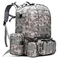 Тактический военный рюкзак 60 л Oxford 600D со стропами MOLLE и 3 подсумками Пиксель