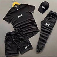 Трикотажный костюм мужской UFC Футболка Шорты Штаны Кепка в подарок комплект юфс черный