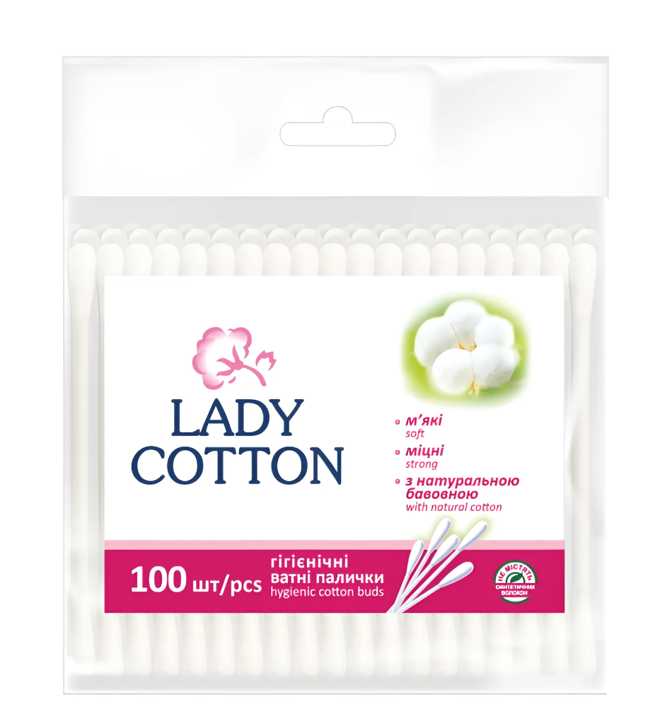 Палички ватні Lady Cotton у пакеті 100 шт., фото 1