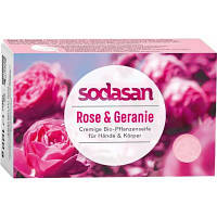 Оригінал! Твердое мыло Sodasan органическое омолаживающее Роза-Герань 100 г (4019886190077) | T2TV.com.ua