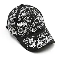 Бейсболка мужская с надписью граффити OneSize, кепка стильная универсальная Черного цвета